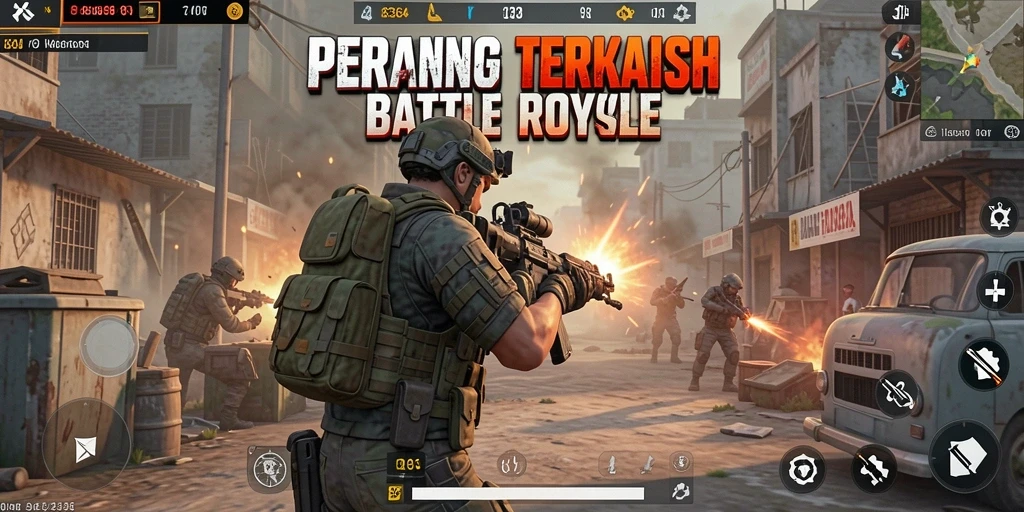 Screenshot gameplay <strong>8364</strong> saat pertempuran intens di arena Battle Royale.