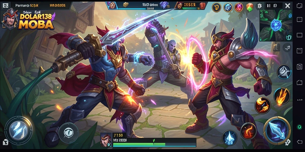 Tampilan aksi dinamis dan karakter unik dalam gameplay MOBA.