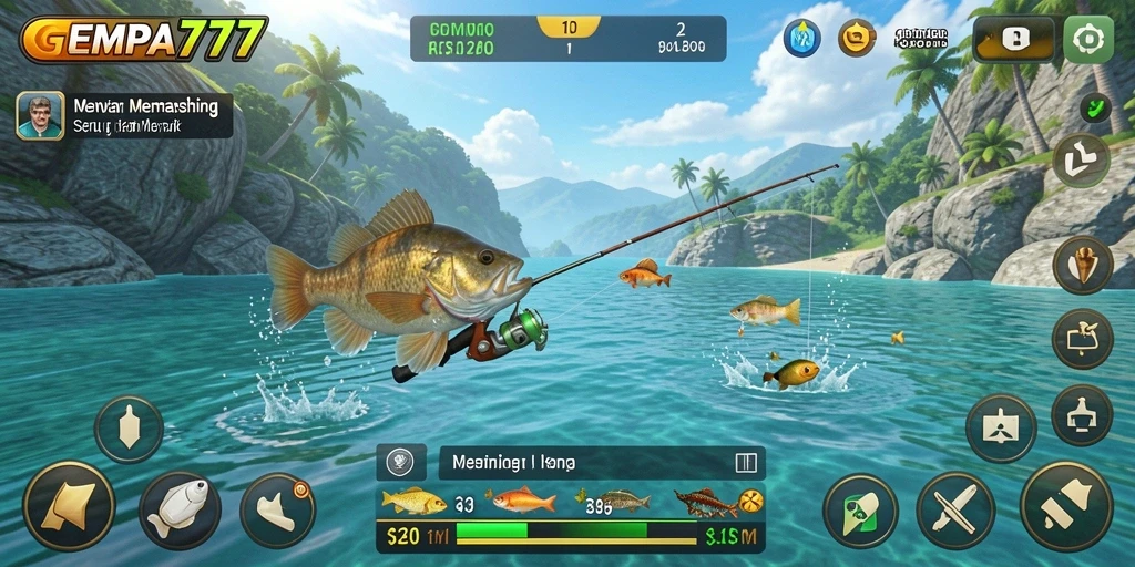 Screenshot gameplay yang menunjukkan aksi memancing di GEMPA777.