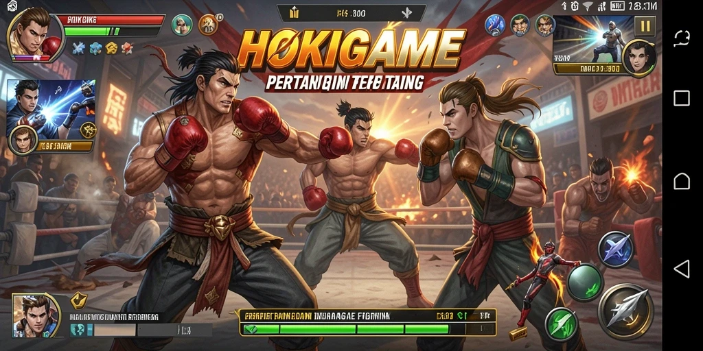 Tampilan gamplay HOKIGAME yang menegangkan dan seru saat bertarung.
