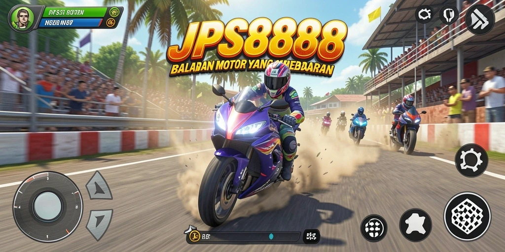 Screenshot de JPS888 menunjukkan balapan motor yang seru dan menantang.