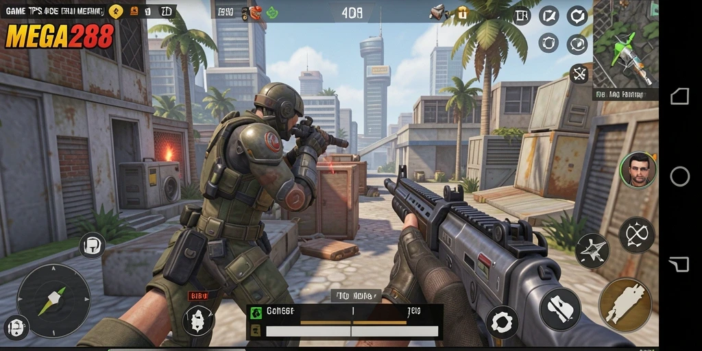 Screenshot gameplay MEGA288 menampilkan aksi seru dalam permainan TPS.