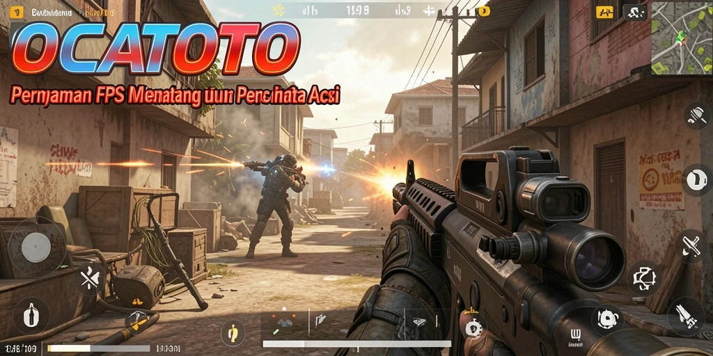 Screenshot dari gameplay OCATOTO menunjukkan aksi tembak-menembak yang mendebarkan.