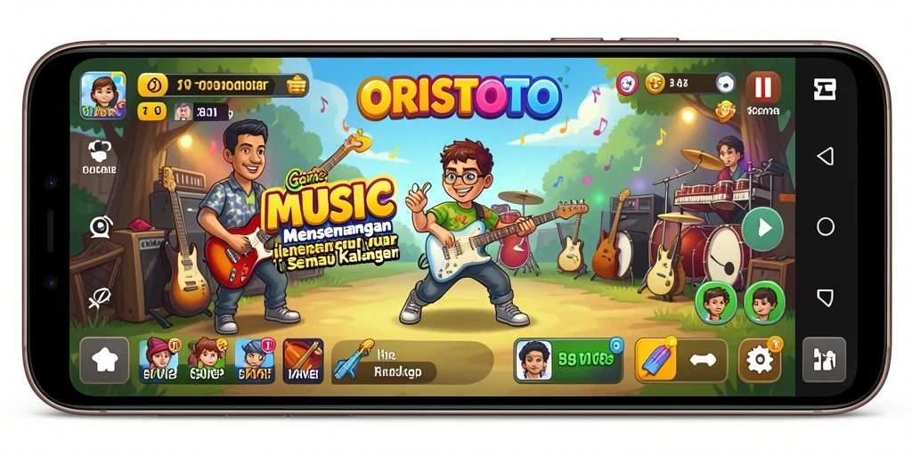 Tampilan gameplay ORISTOTO dengan aksi musik yang seru.