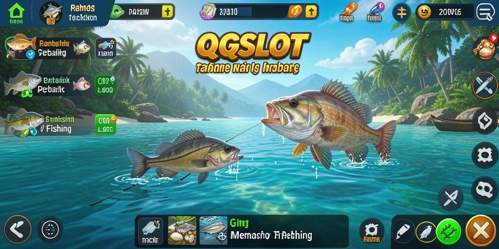 Tampilan gameplay QQSLOT yang seru saat menangkap ikan.